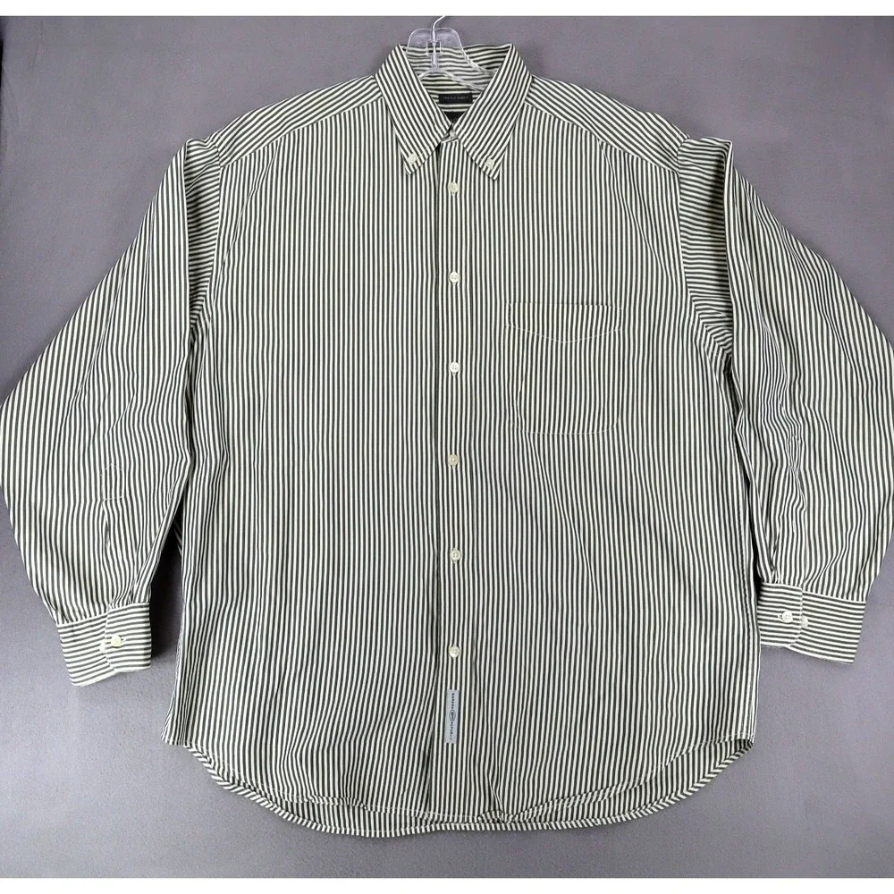 Banana Republic Shirt Mens Medium Striped Vintage Green Vertical Retro Y2K‎ 90s